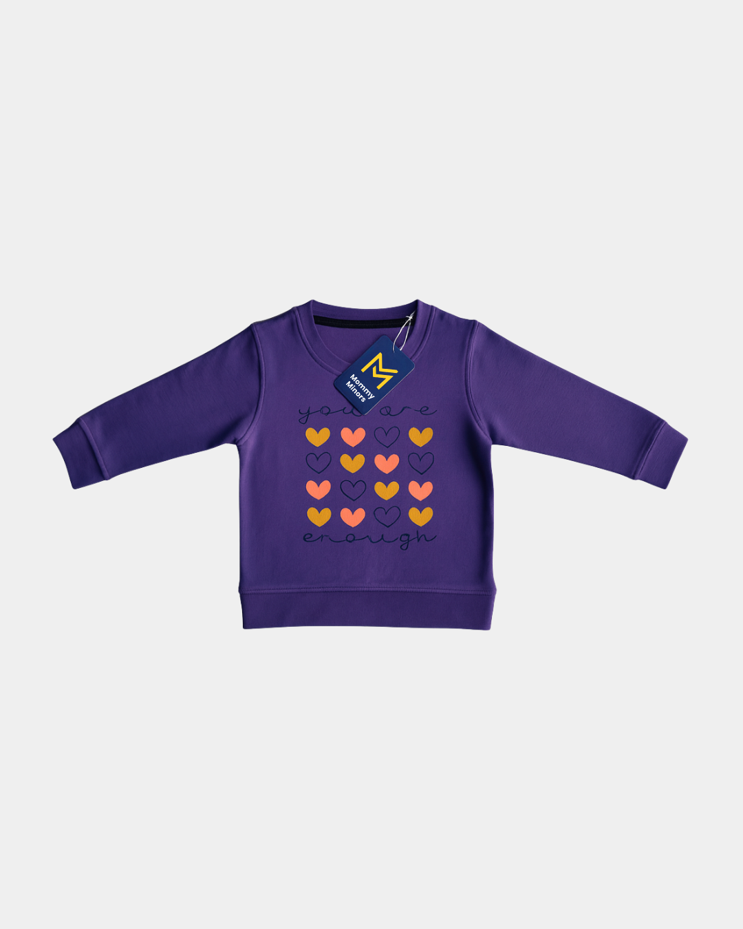 Girls "You Are Enough" Heart Sweatshirt Set - Purple Top with Black Joggers | Mommy Minors